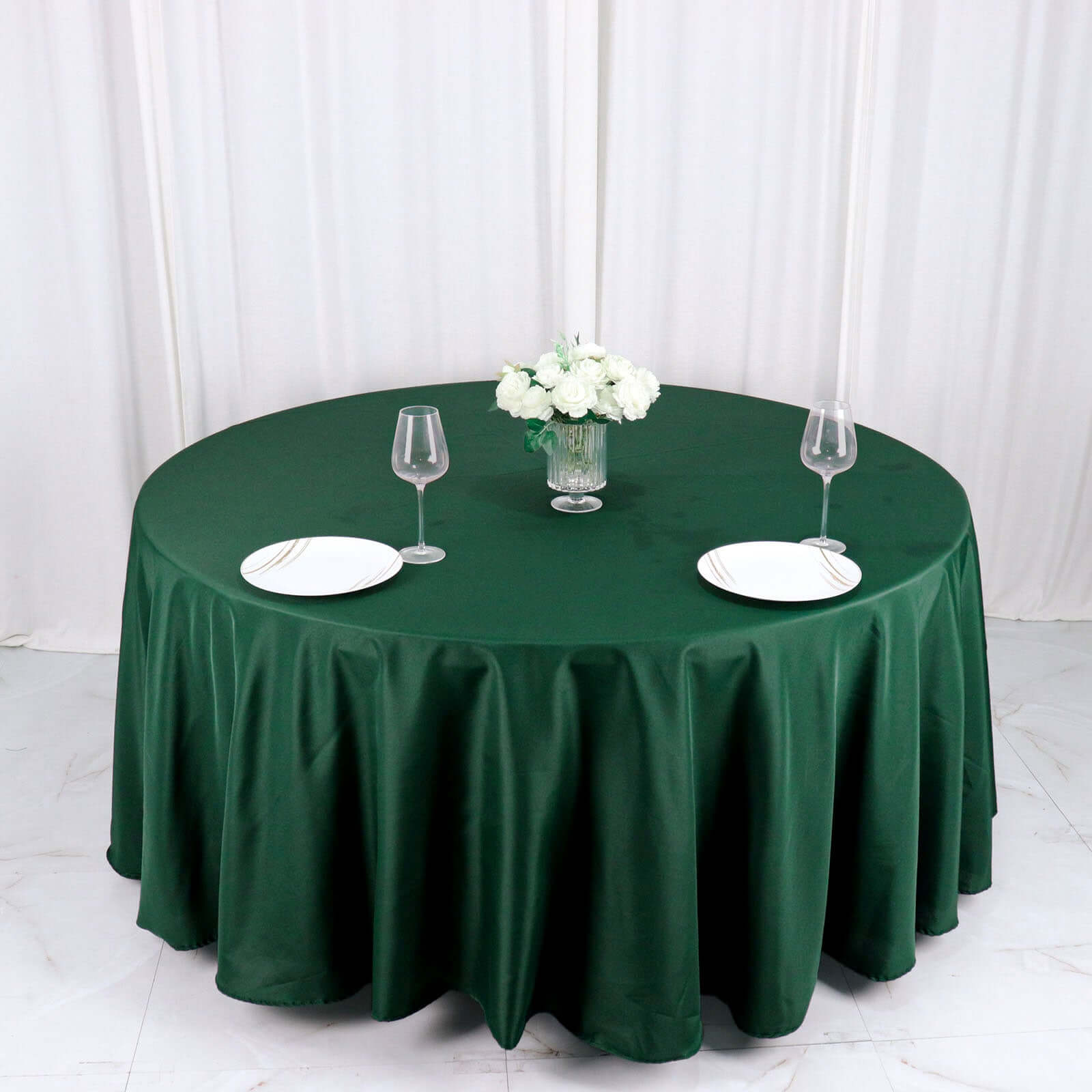 Polyester 120" Round Tablecloth Hunter Emerald Green - Seamless Wrinkle - Resistant Table Cover - Bell Racket Store