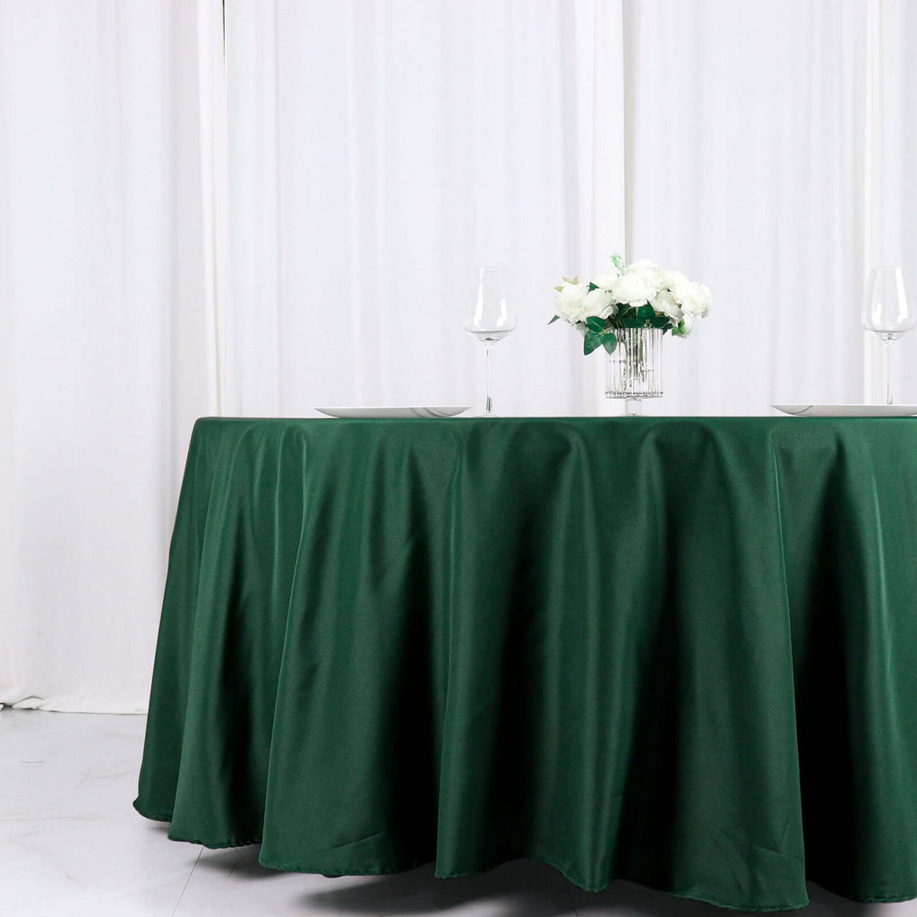 Polyester 120" Round Tablecloth Hunter Emerald Green - Seamless Wrinkle - Resistant Table Cover - Bell Racket Store