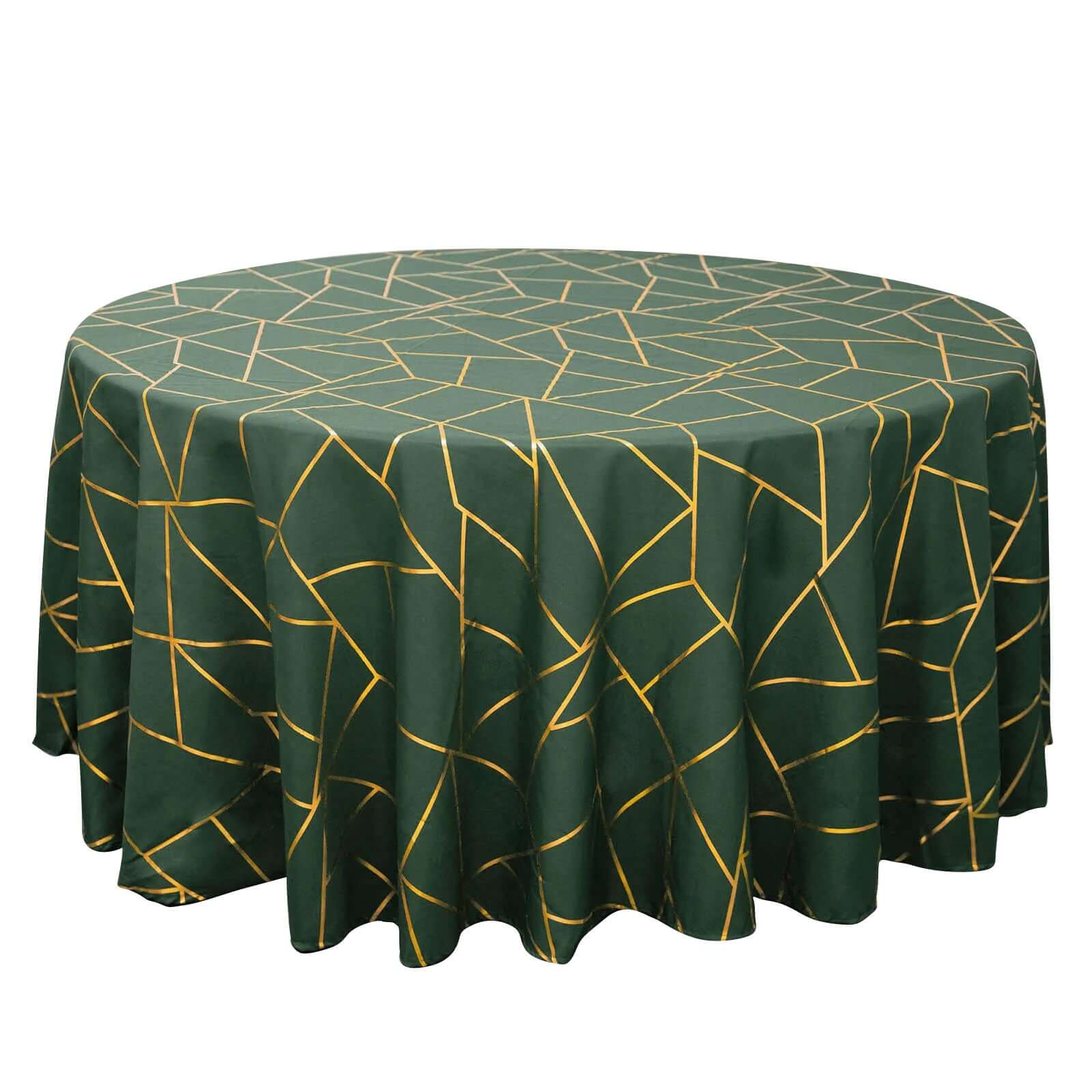 Polyester 120" Round Tablecloth Hunter Emerald Green with Gold Foil Geometric Pattern Wrinkle-Resistant Seamless Table Cover