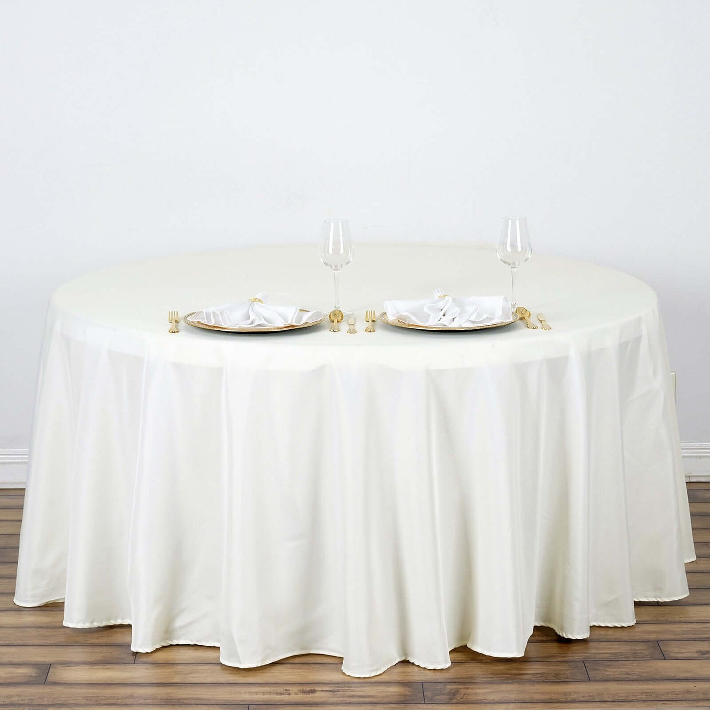 Polyester 120" Round Tablecloth Ivory - Seamless Wrinkle - Resistant Table Cover - NestOCart