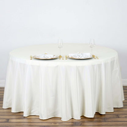 Polyester 120" Round Tablecloth Ivory - Seamless Wrinkle - Resistant Table Cover - NestOCart