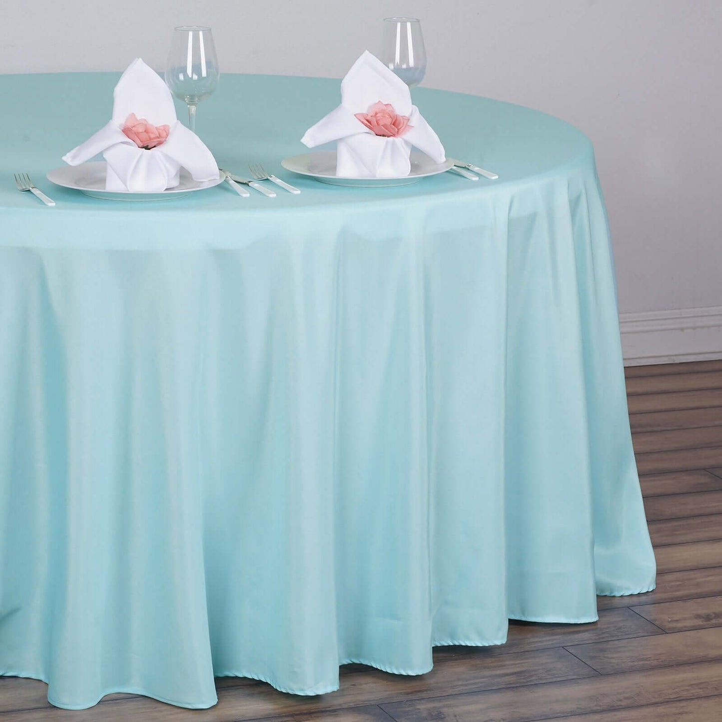 Polyester 120" Round Tablecloth Light Blue - Seamless Wrinkle - Resistant Table Cover - NestOCart