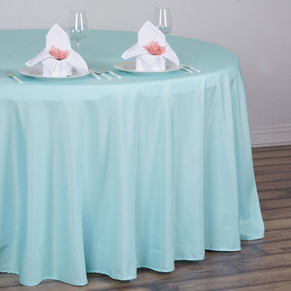 Polyester 120" Round Tablecloth Light Blue - Seamless Wrinkle - Resistant Table Cover - NestOCart