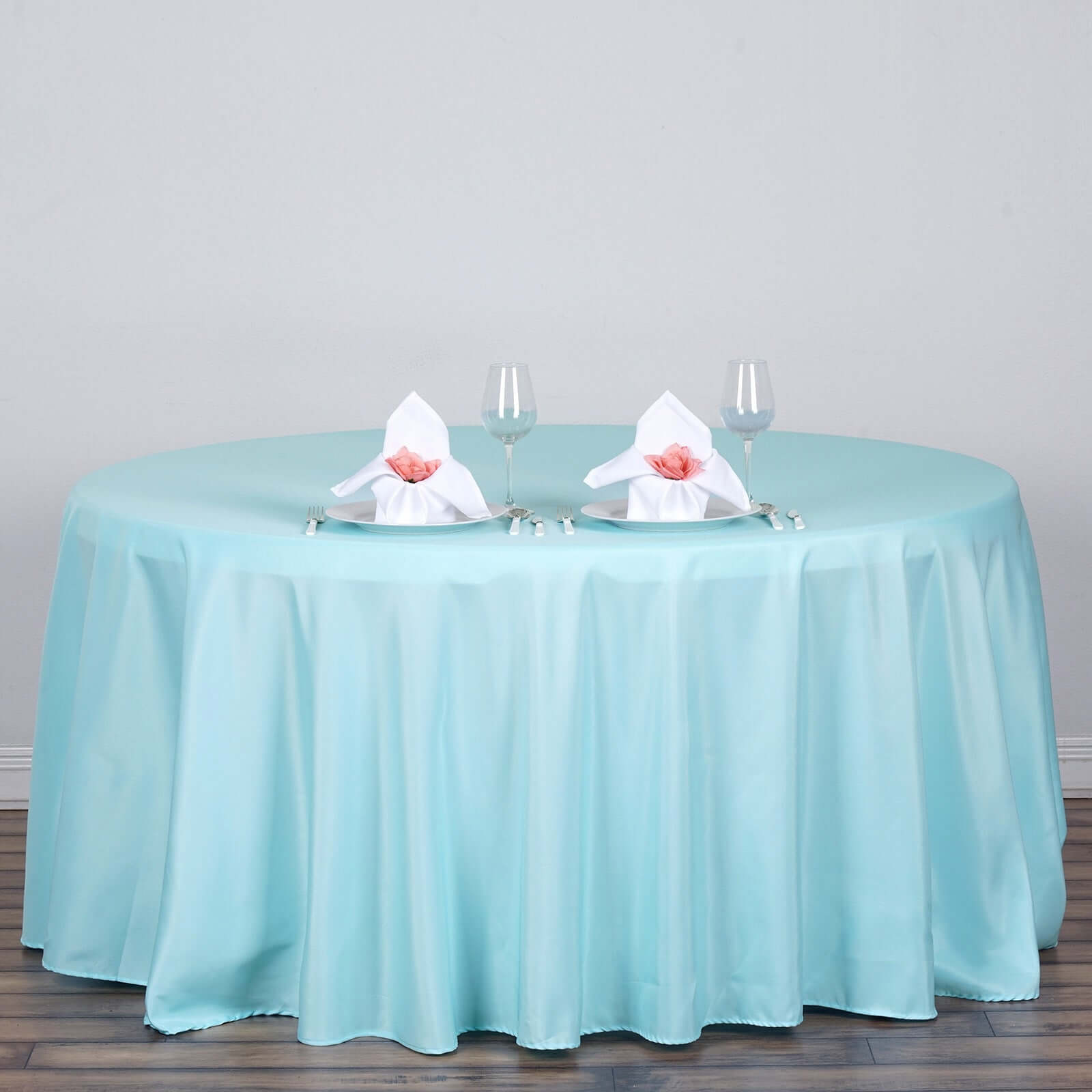 Polyester 120" Round Tablecloth Light Blue - Seamless Wrinkle - Resistant Table Cover - NestOCart