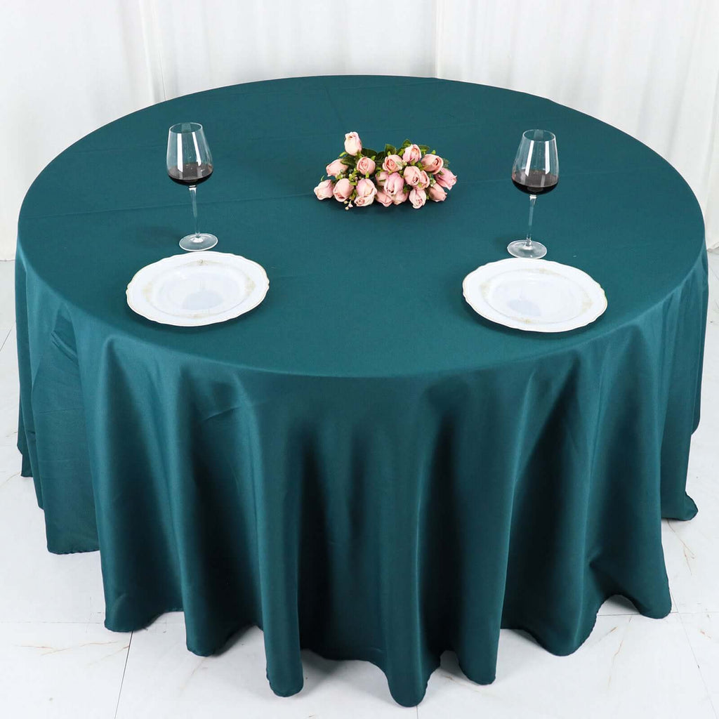 Polyester 120" Round Tablecloth Peacock Teal - Seamless Wrinkle - Resistant Table Cover - Bell Racket Store