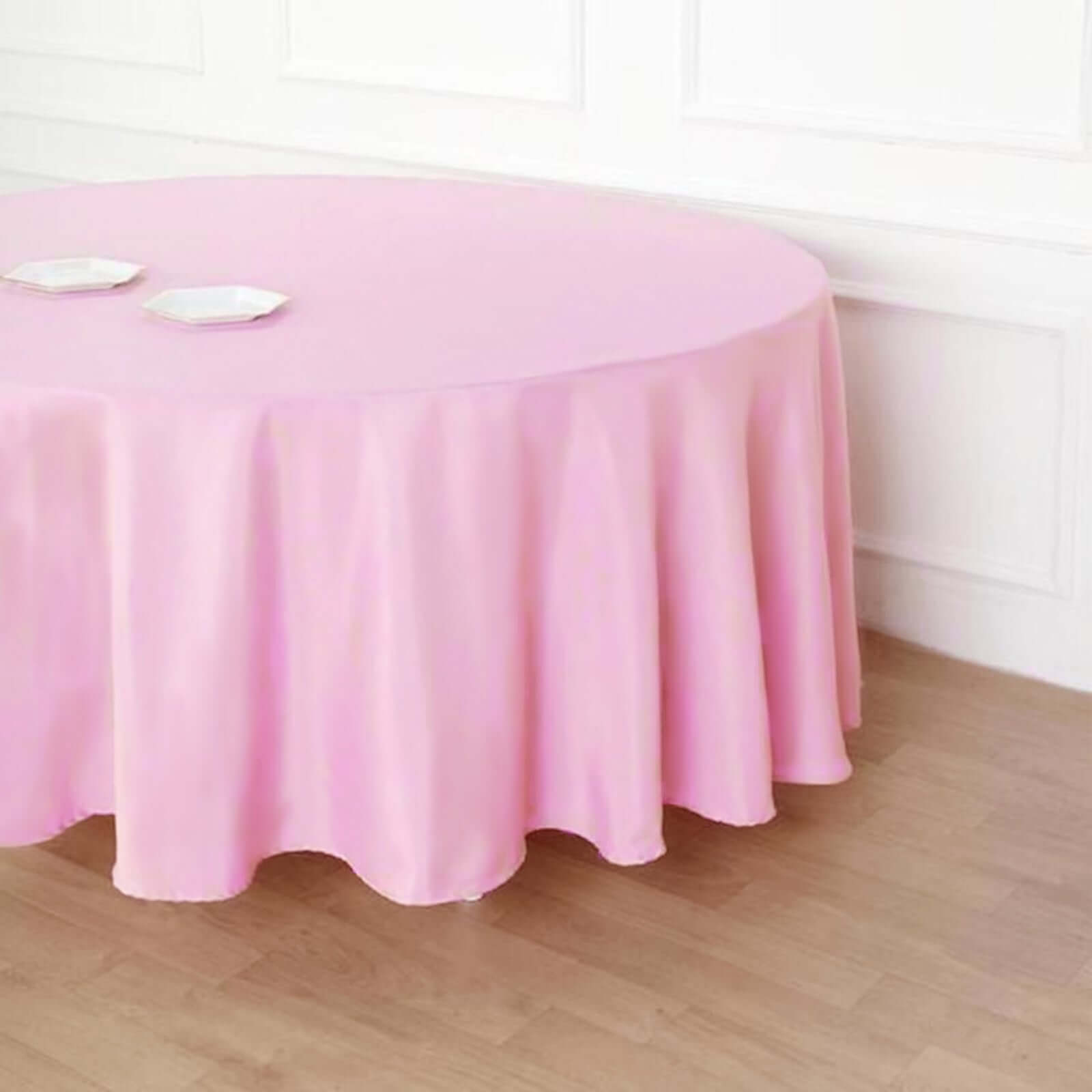 Polyester 120" Round Tablecloth Pink - Seamless Wrinkle - Resistant Table Cover - NestOCart