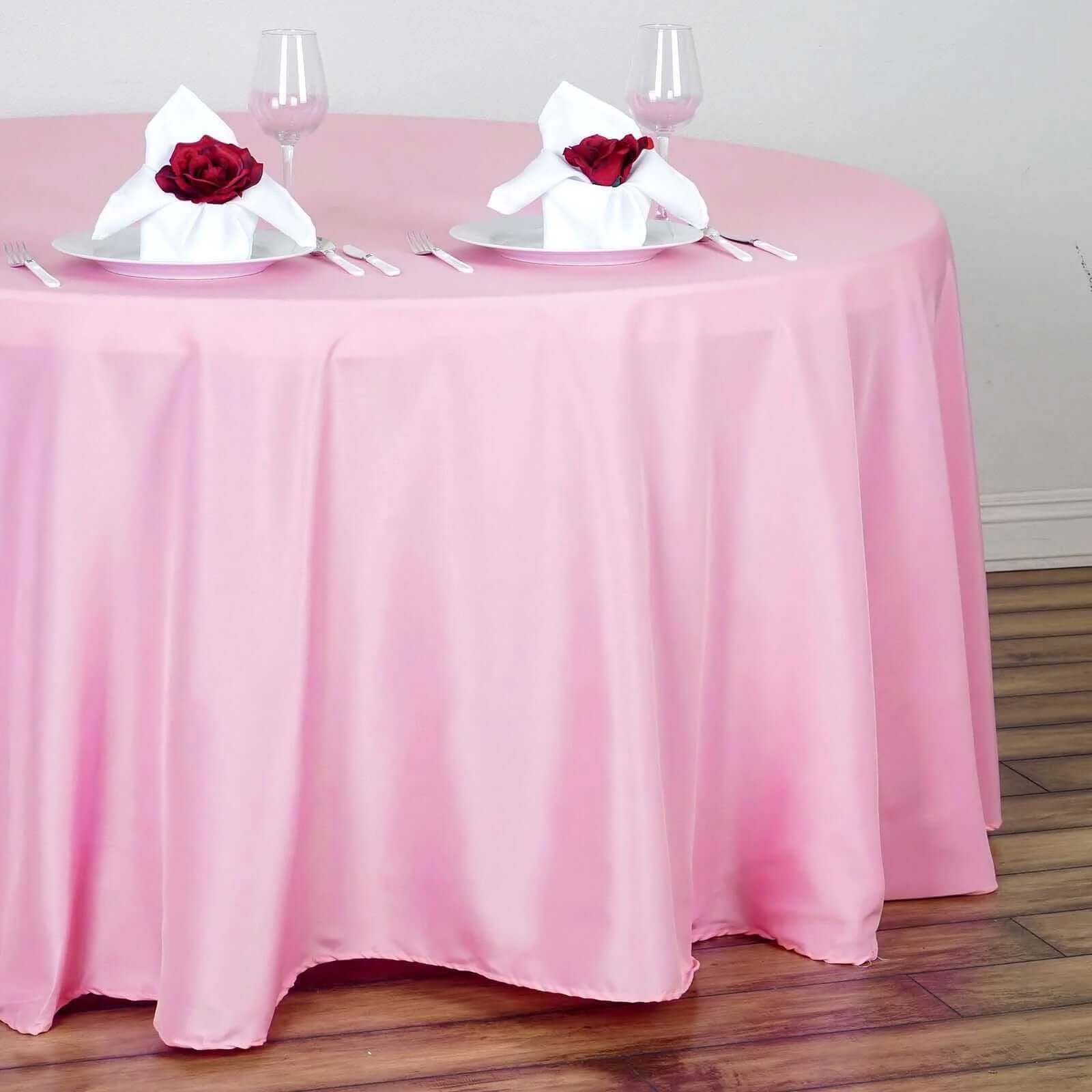 Polyester 120" Round Tablecloth Pink - Seamless Wrinkle - Resistant Table Cover - NestOCart