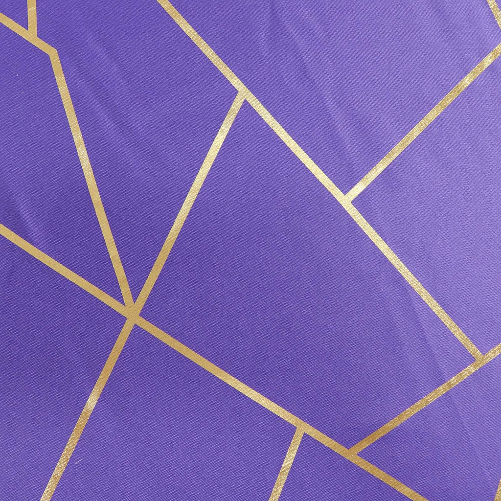 Polyester 120" Round Tablecloth Purple with Gold Foil Geometric Pattern Wrinkle - Resistant Seamless Table Cover - Bell Racket Store