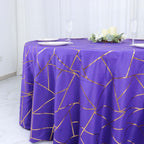 Polyester 120" Round Tablecloth Purple with Gold Foil Geometric Pattern Wrinkle - Resistant Seamless Table Cover - Bell Racket Store