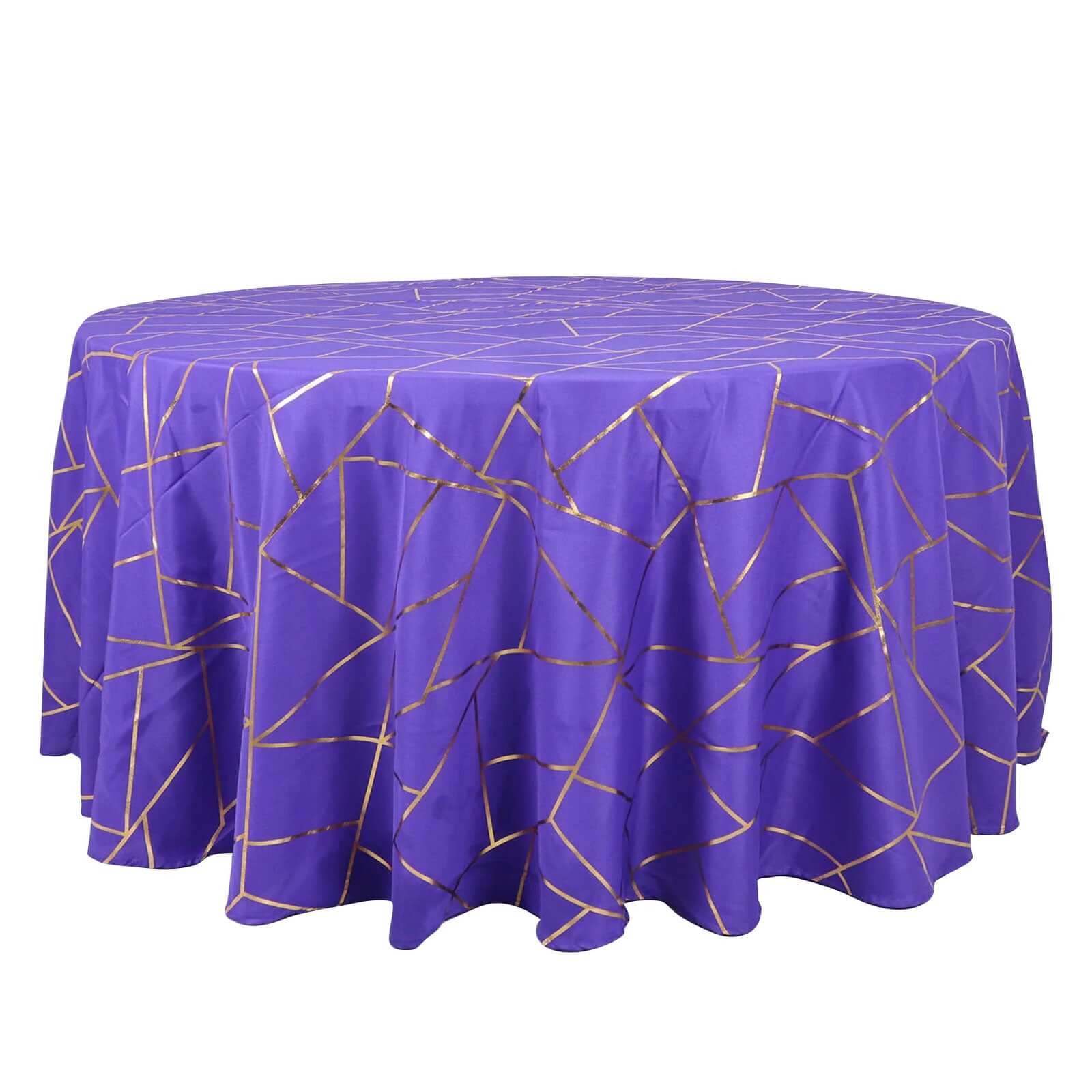 Polyester 120" Round Tablecloth Purple with Gold Foil Geometric Pattern Wrinkle - Resistant Seamless Table Cover - Bell Racket Store