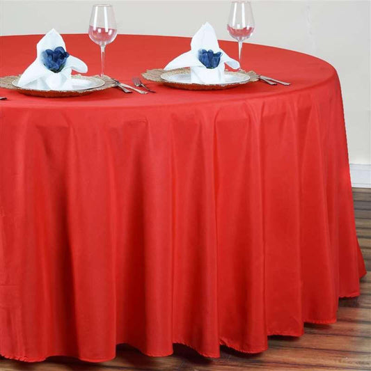 Polyester 120" Round Tablecloth Red - Seamless Wrinkle - Resistant Table Cover - NestOCart