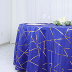 Polyester 120" Round Tablecloth Royal Blue with Gold Foil Geometric Pattern Wrinkle - Resistant Seamless Table Cover - Bell Racket Store