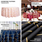 Polyester 120" Round Tablecloth Royal Blue with Gold Foil Geometric Pattern Wrinkle - Resistant Seamless Table Cover - Bell Racket Store