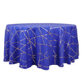 Polyester 120" Round Tablecloth Royal Blue with Gold Foil Geometric Pattern Wrinkle - Resistant Seamless Table Cover - Bell Racket Store