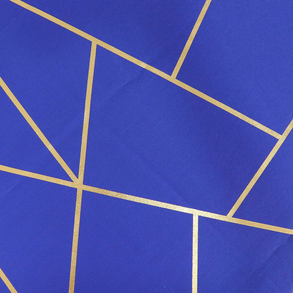 Polyester 120" Round Tablecloth Royal Blue with Gold Foil Geometric Pattern Wrinkle - Resistant Seamless Table Cover - Bell Racket Store