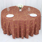 Polyester 120" Round Tablecloth Terracotta (Rust) with Gold Foil Geometric Pattern Wrinkle - Resistant Seamless Table Cover - Bell Racket Store