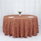 Polyester 120" Round Tablecloth Terracotta (Rust) with Gold Foil Geometric Pattern Wrinkle - Resistant Seamless Table Cover - Bell Racket Store