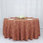 Polyester 120" Round Tablecloth Terracotta (Rust) with Gold Foil Geometric Pattern Wrinkle - Resistant Seamless Table Cover - Bell Racket Store