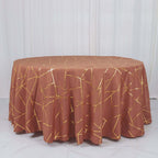Polyester 120" Round Tablecloth Terracotta (Rust) with Gold Foil Geometric Pattern Wrinkle - Resistant Seamless Table Cover - Bell Racket Store