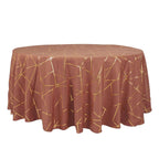 Polyester 120" Round Tablecloth Terracotta (Rust) with Gold Foil Geometric Pattern Wrinkle - Resistant Seamless Table Cover - Bell Racket Store