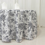 Polyester 120" Round Tablecloth White - Black French Toile Pattern for Chic Weddings - Bell Racket Store