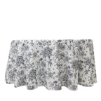 Polyester 120" Round Tablecloth White - Black French Toile Pattern for Chic Weddings - Bell Racket Store