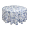 Polyester 120" Round Tablecloth White - Blue French Toile Pattern for Chic Weddings - Bell Racket Store