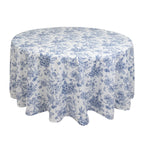 Polyester 120" Round Tablecloth White - Blue French Toile Pattern for Chic Weddings - Bell Racket Store
