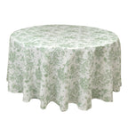 Polyester 120" Round Tablecloth White - Dusty Sage Green French Toile Pattern for Chic Weddings - Bell Racket Store