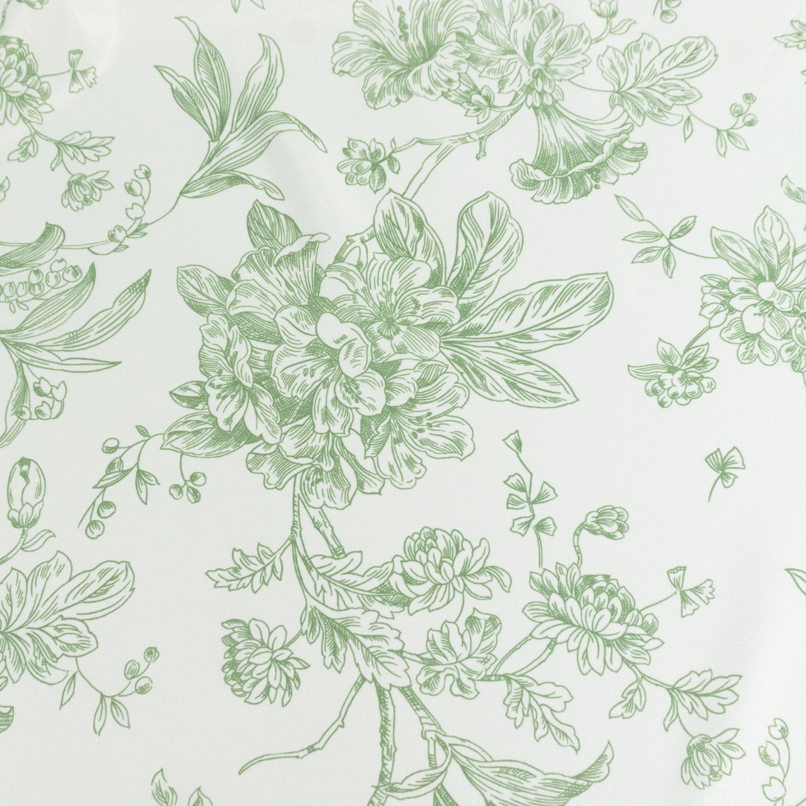 Polyester 120" Round Tablecloth White - Dusty Sage Green French Toile Pattern for Chic Weddings - Bell Racket Store