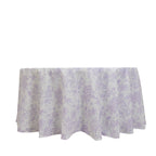 Polyester 120" Round Tablecloth White - Lavender Lilac French Toile Pattern for Chic Weddings - Bell Racket Store