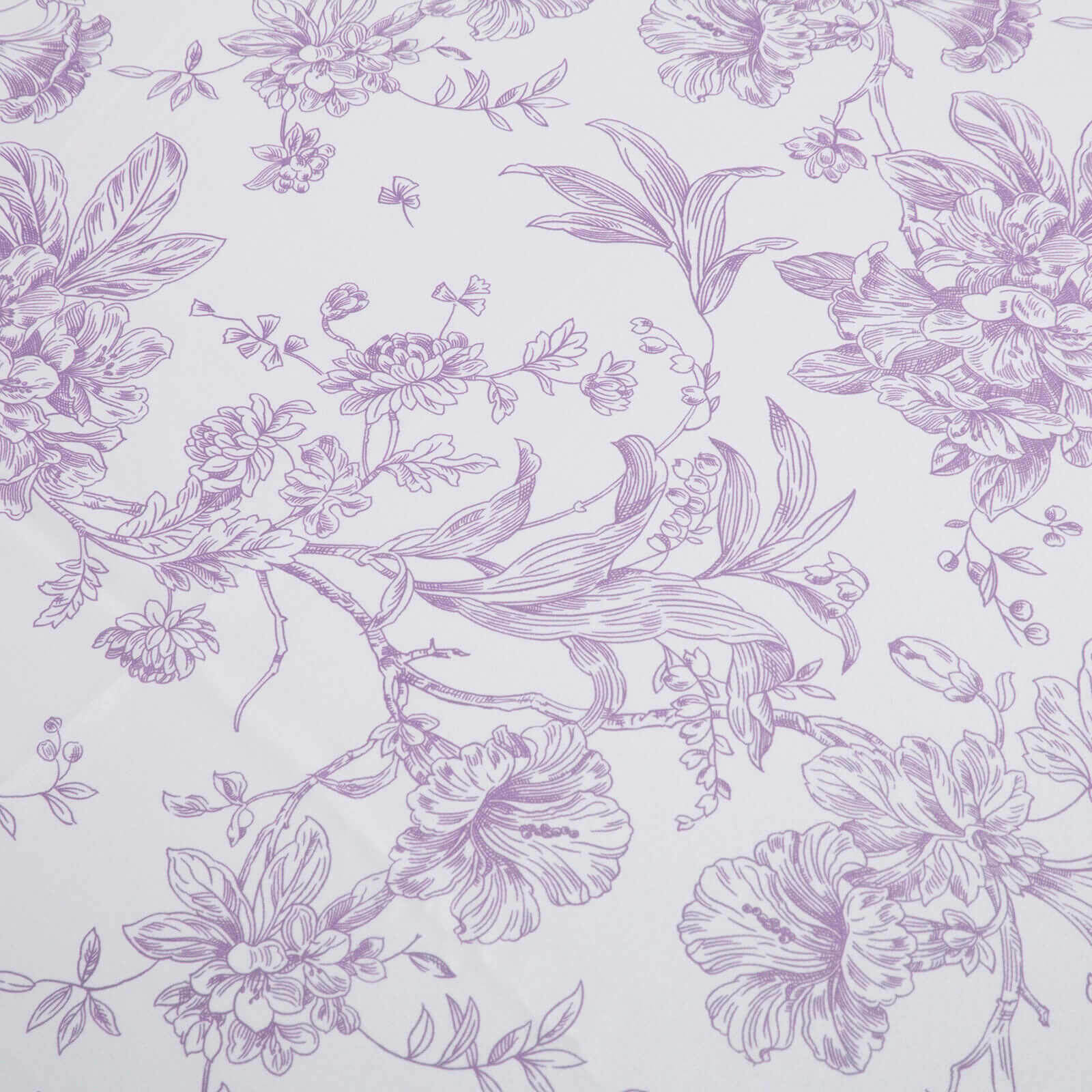 Polyester 120" Round Tablecloth White - Lavender Lilac French Toile Pattern for Chic Weddings - Bell Racket Store