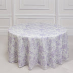 Polyester 120" Round Tablecloth White - Lavender Lilac French Toile Pattern for Chic Weddings - Bell Racket Store