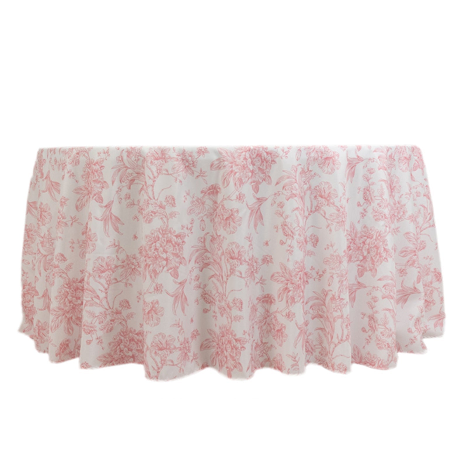 Polyester 120" Round Tablecloth White - Pink French Toile Pattern for Stylish Events - Bell Racket Store