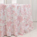 Polyester 120" Round Tablecloth White - Pink French Toile Pattern for Stylish Events - Bell Racket Store