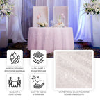 Polyester 120" Round Tablecloth White with Shaggy Fringe Design - Exquisite Table Cover - Bell Racket Store