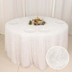 Polyester 120" Round Tablecloth White with Shaggy Fringe Design - Exquisite Table Cover - Bell Racket Store