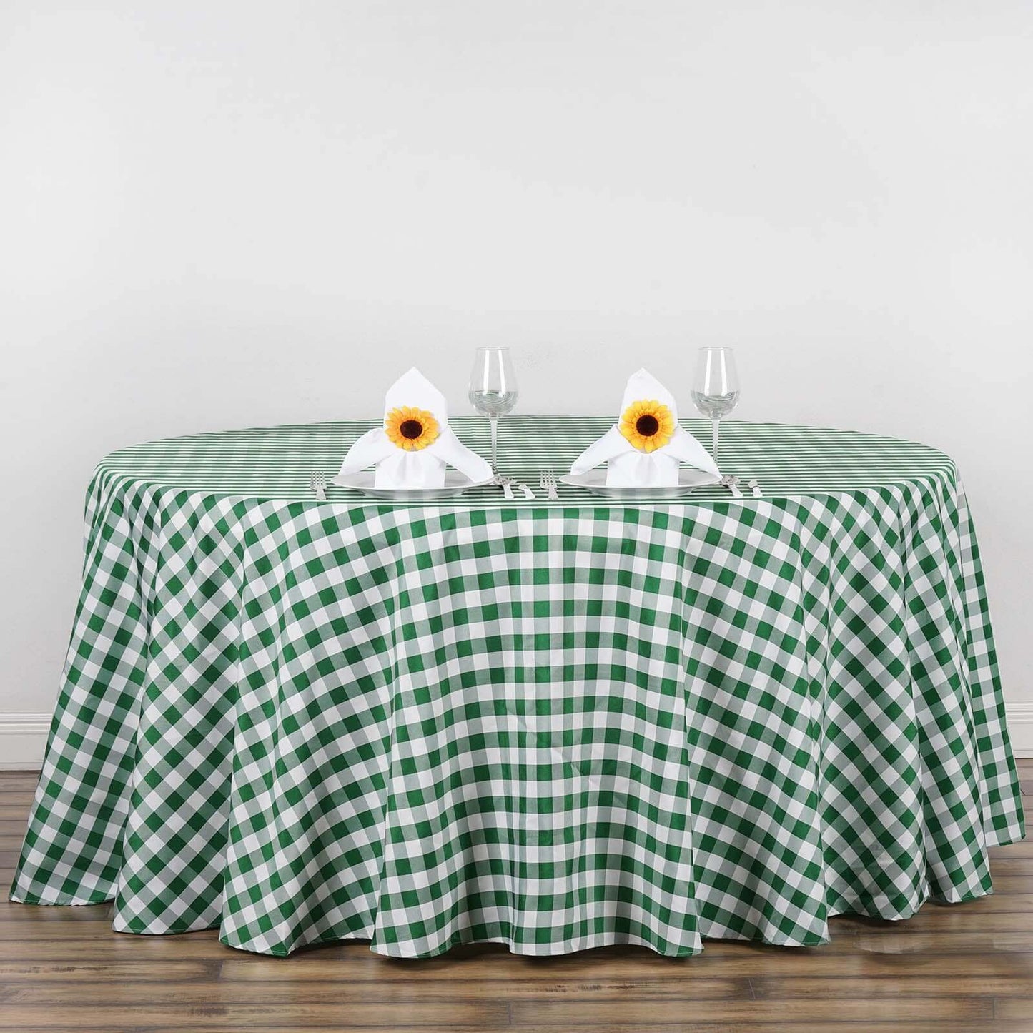 Polyester 120" Round Tablecloth White/Green Seamless - Checkered Buffalo Plaid Table Cover - NestOCart