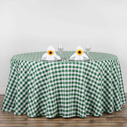 Polyester 120" Round Tablecloth White/Green Seamless - Checkered Buffalo Plaid Table Cover - NestOCart