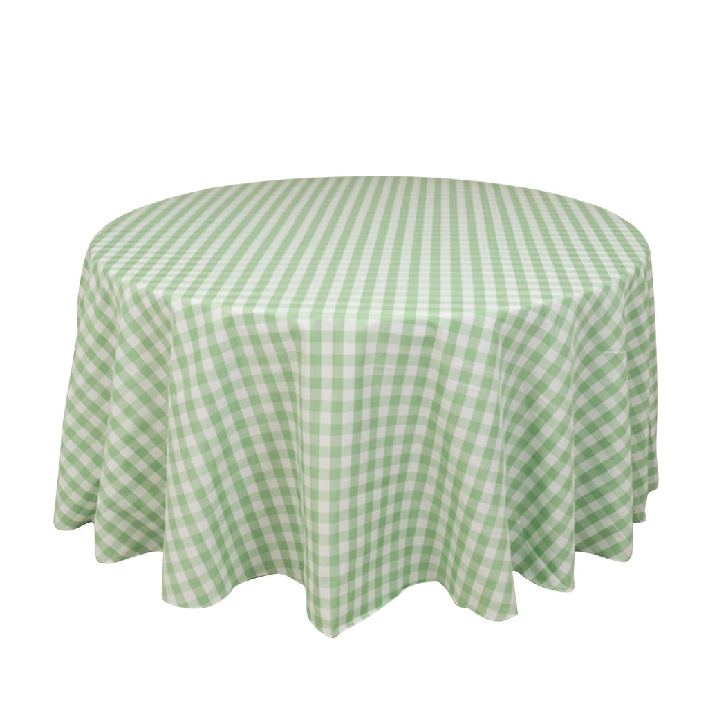 Polyester 120" Round Tablecloth White/Sage Green Seamless - Checkered Buffalo Plaid Table Cover - Bell Racket Store