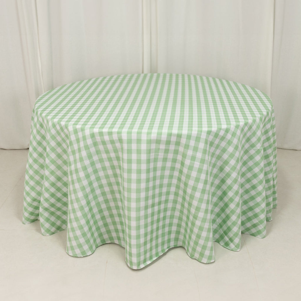Polyester 120" Round Tablecloth White/Sage Green Seamless - Checkered Buffalo Plaid Table Cover - Bell Racket Store