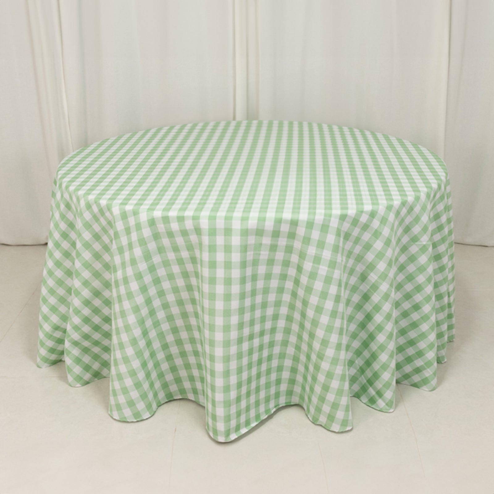 Polyester 120" Round Tablecloth White/Sage Green Seamless - Checkered Buffalo Plaid Table Cover - Bell Racket Store