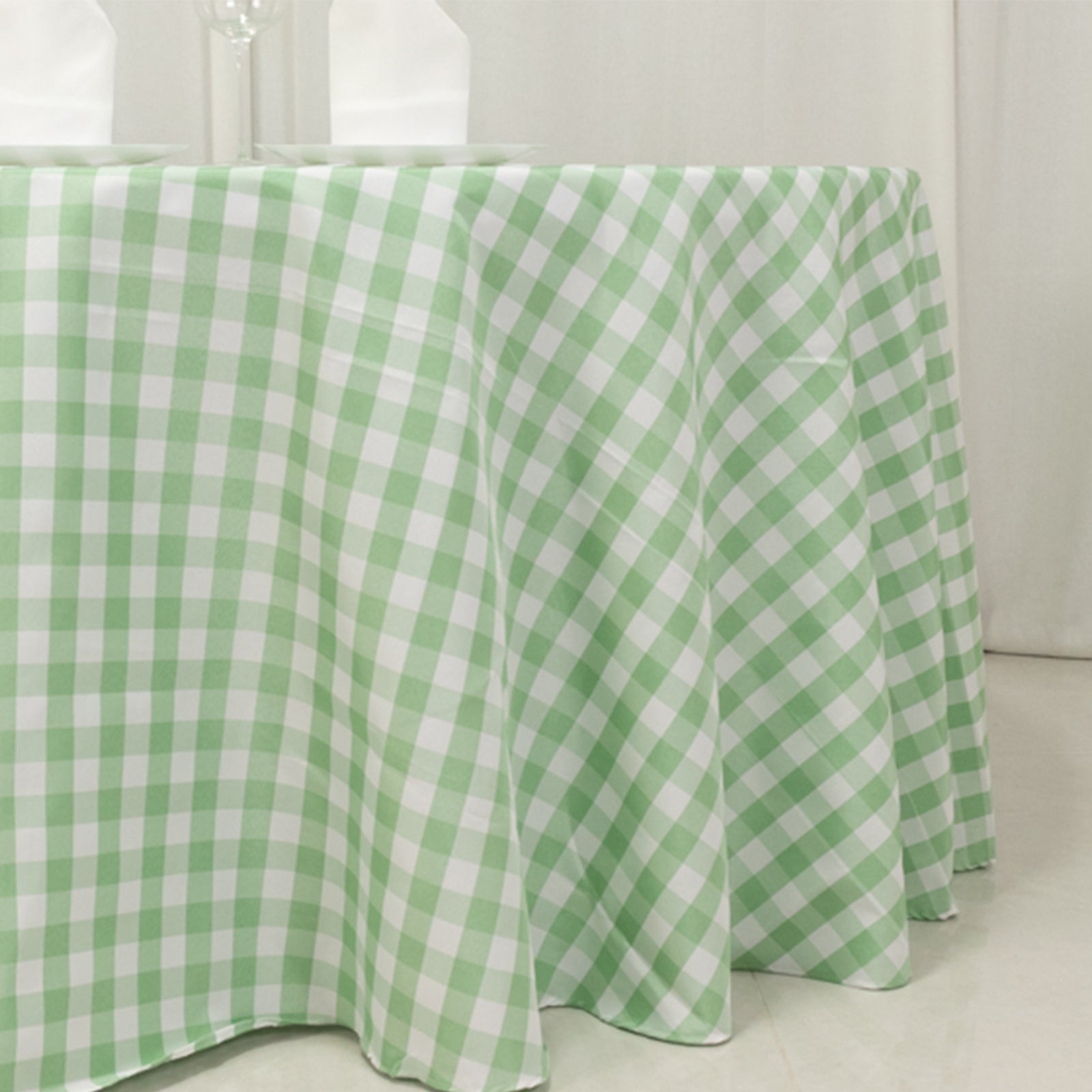 Polyester 120" Round Tablecloth White/Sage Green Seamless - Checkered Buffalo Plaid Table Cover - Bell Racket Store