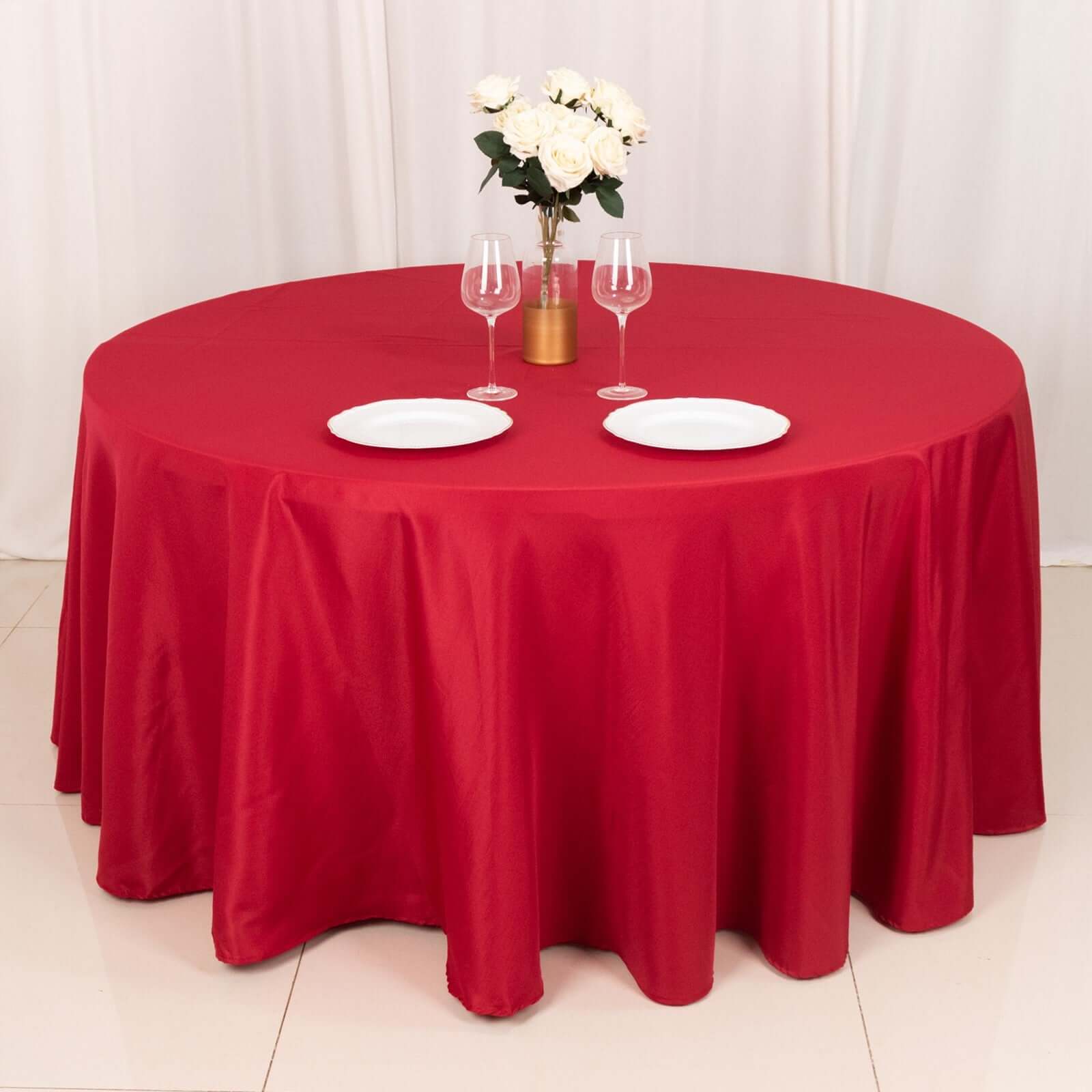 Polyester 120" Round Tablecloth Wine - Seamless Wrinkle - Resistant Table Cover - Bell Racket Store