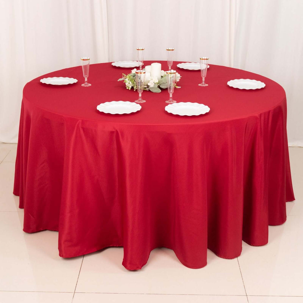 Polyester 120" Round Tablecloth Wine - Seamless Wrinkle - Resistant Table Cover - Bell Racket Store