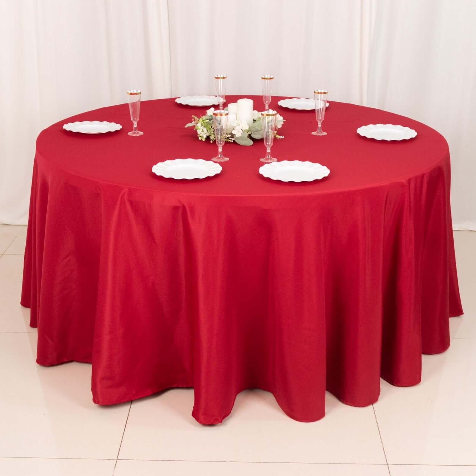 Polyester 120" Round Tablecloth Wine - Seamless Wrinkle - Resistant Table Cover - Bell Racket Store