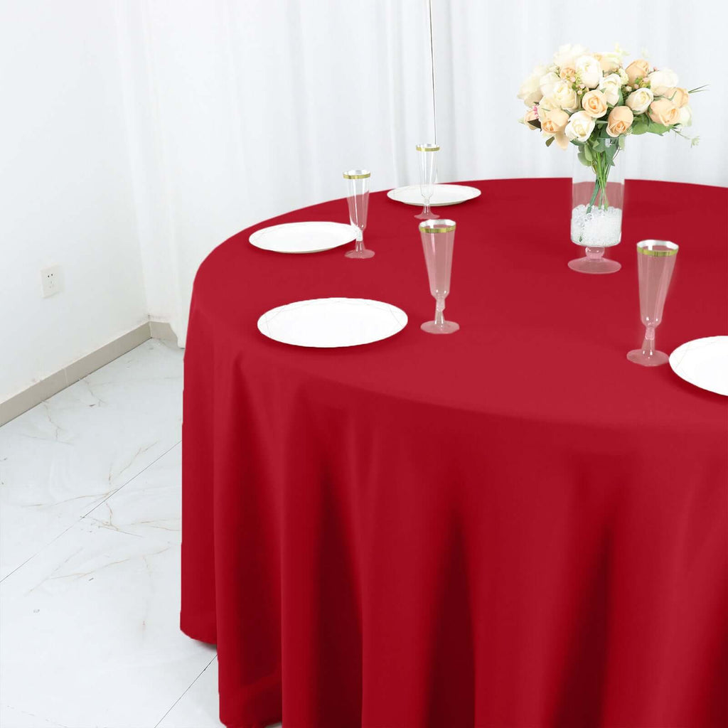 Polyester 120" Round Tablecloth Wine - Seamless Wrinkle - Resistant Table Cover - Bell Racket Store