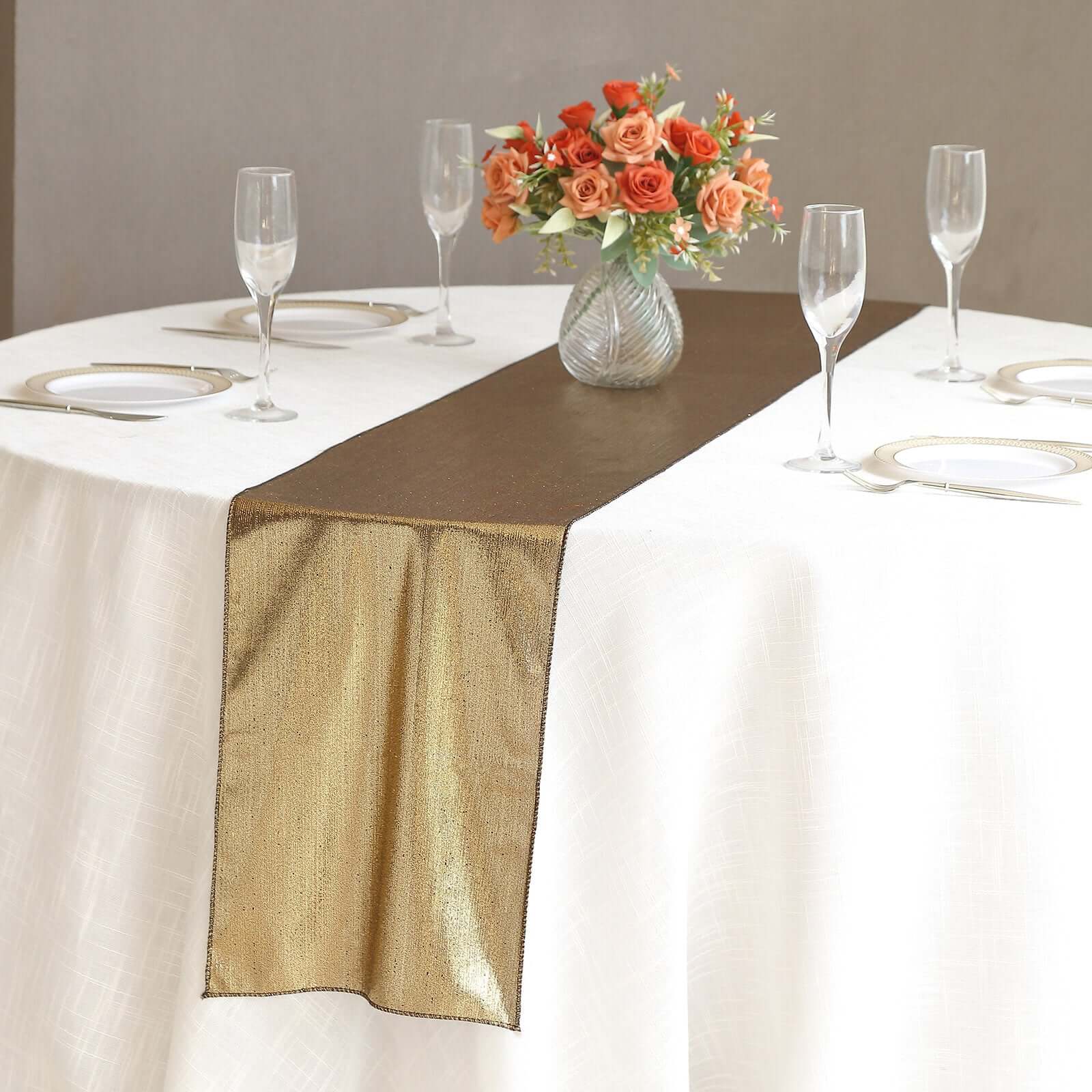 Polyester 12"x108" Table Runner Antique Gold Shimmer Sequin Dots - Wrinkle - Free Finish Table Linen - Bell Racket Store