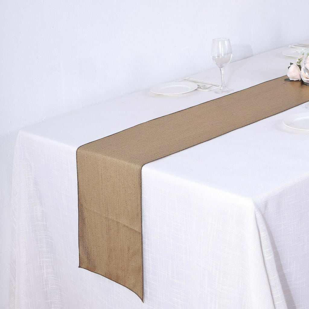 Polyester 12"x108" Table Runner Antique Gold Shimmer Sequin Dots - Wrinkle - Free Finish Table Linen - Bell Racket Store