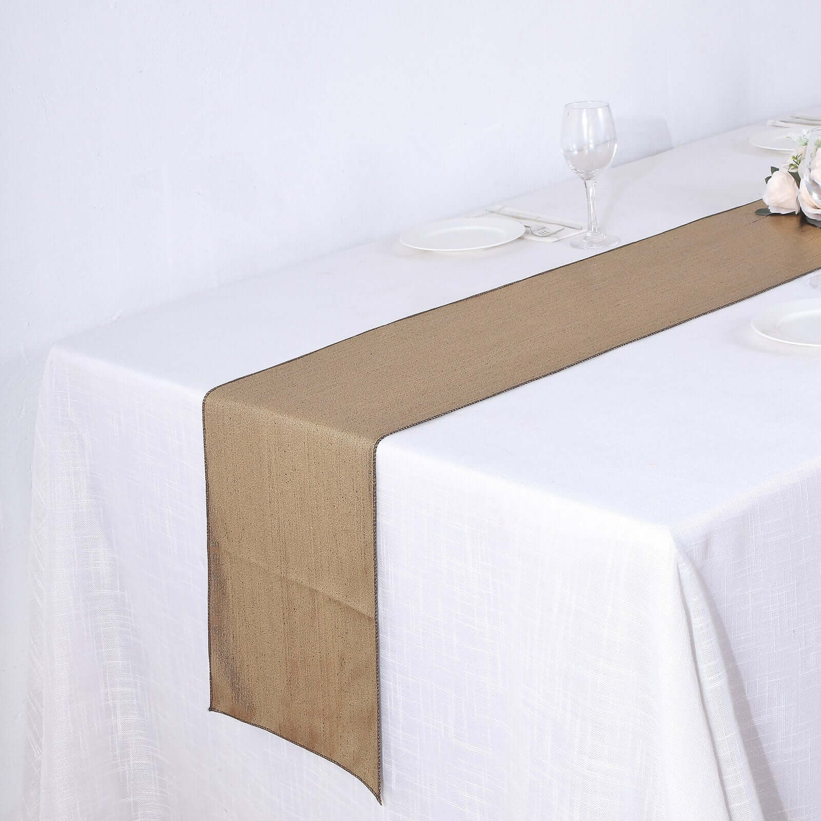 Polyester 12"x108" Table Runner Antique Gold Shimmer Sequin Dots - Wrinkle - Free Finish Table Linen - Bell Racket Store